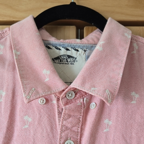 Vans Light Pink Casual Button Down Shirt, Palm Tree Print, VGUC, XL, 100% Cotton - Picture 4 of 10